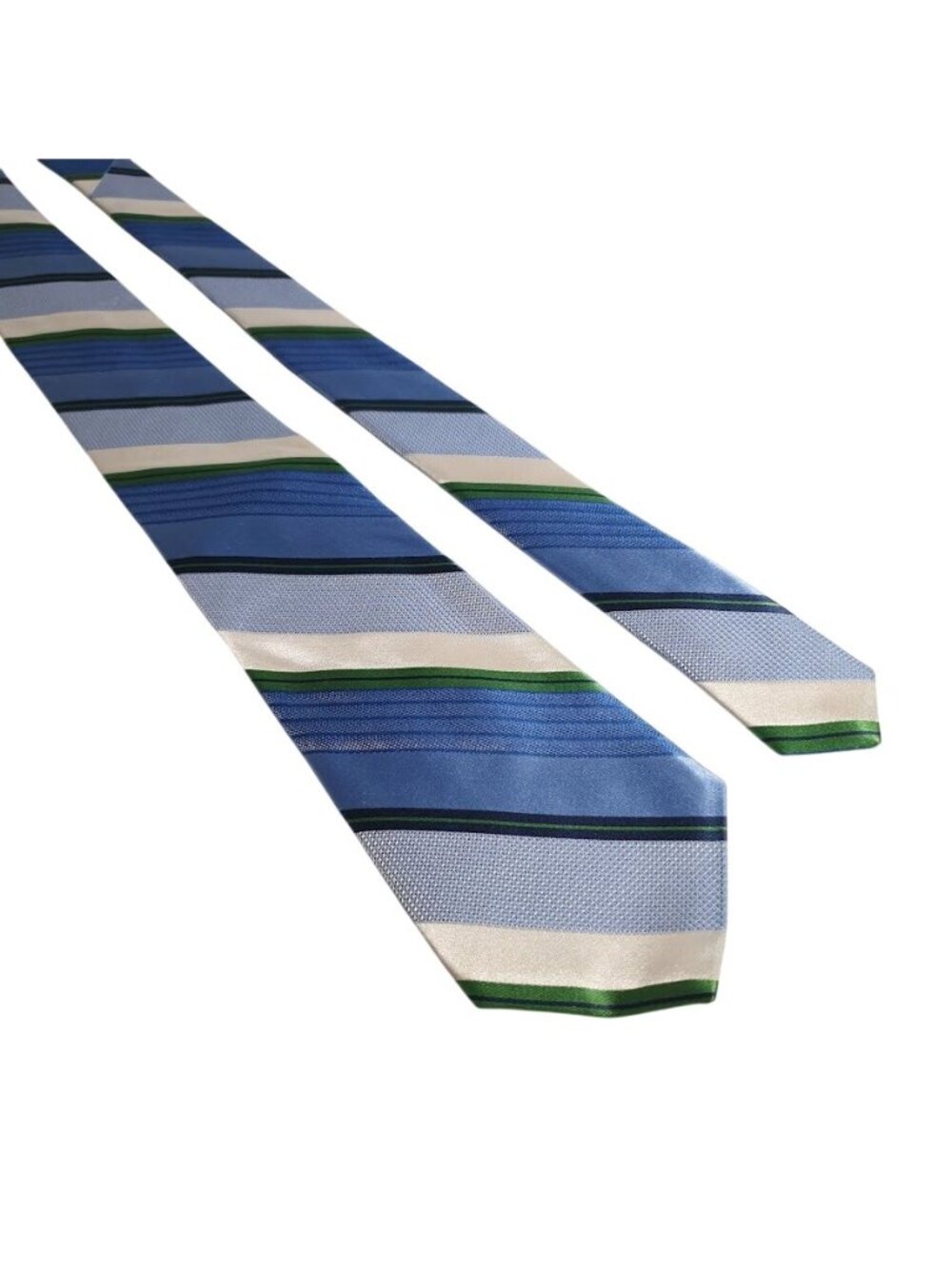 Croft Barrow Mens Tie Striped Blue Green White Polyester Silk Blend Accessory